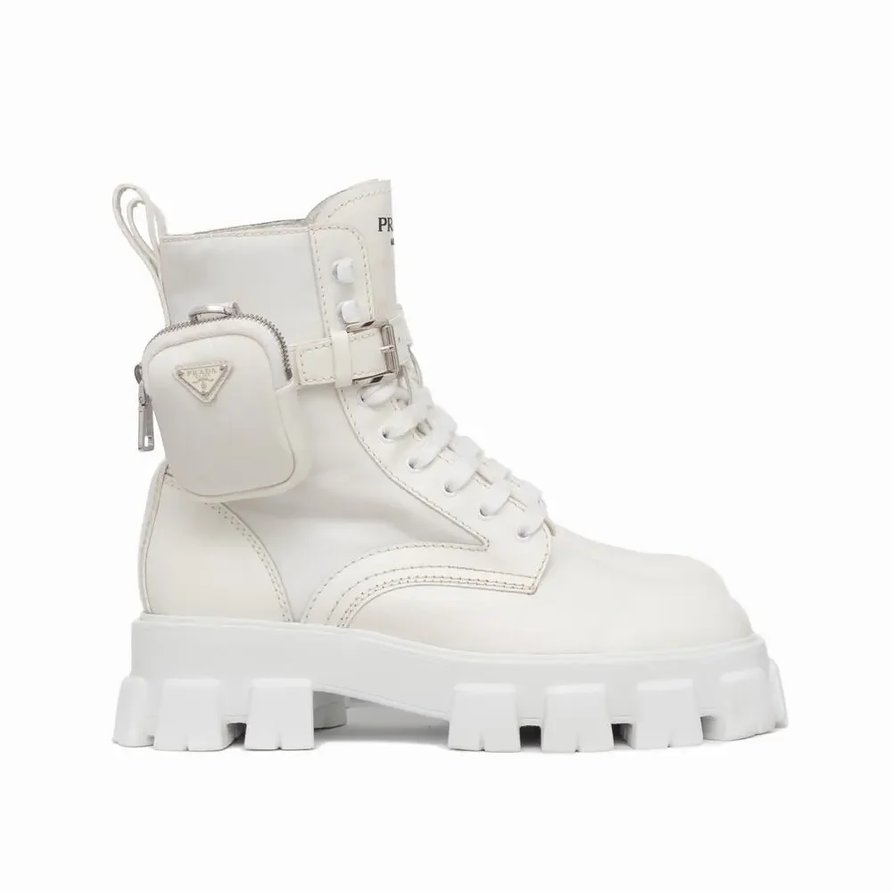 1.9k.$ Prada Men’s Monolith Pouch Combat Boots White Leather Nylon US 10.5